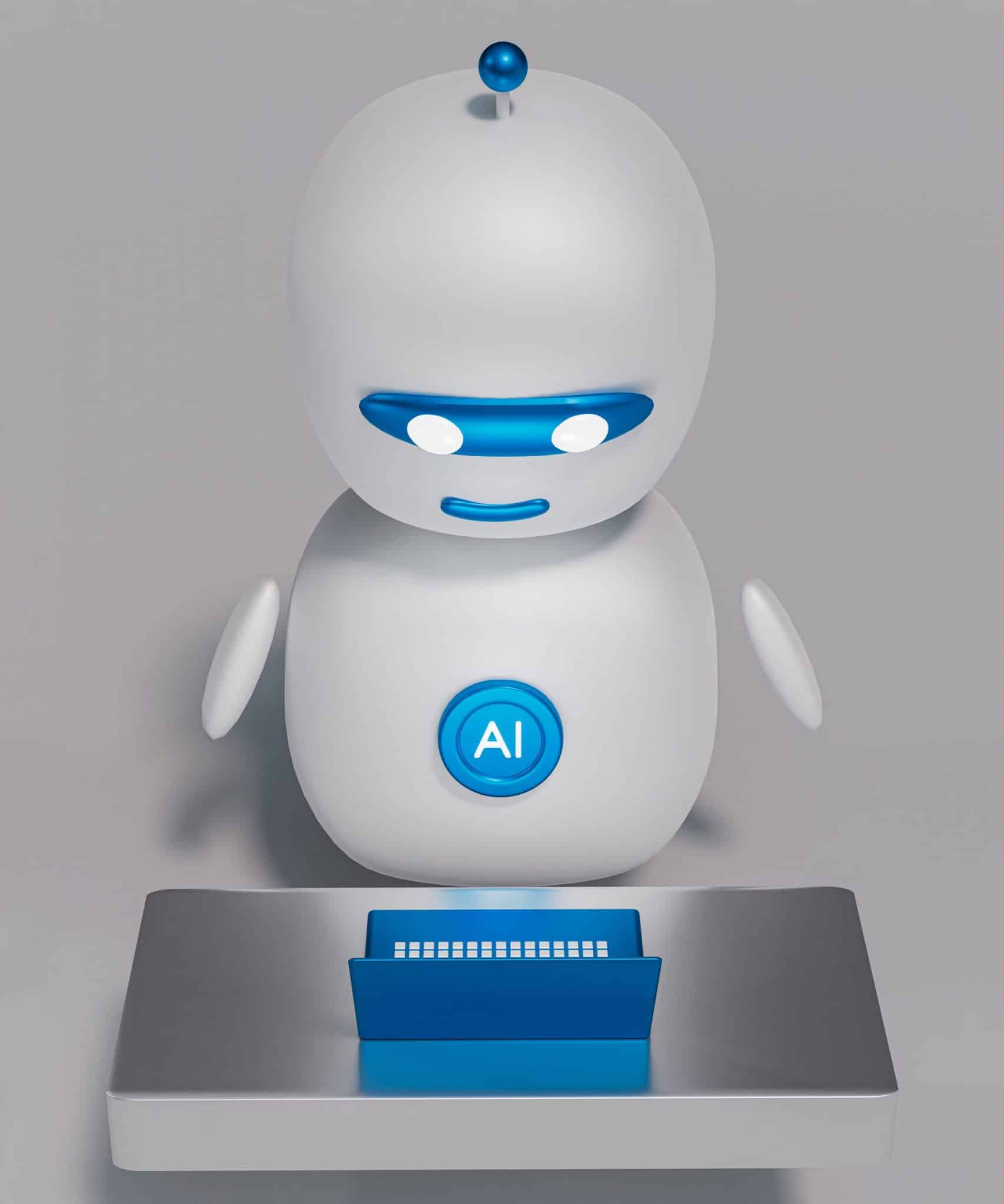 a white robot sitting on top of a table